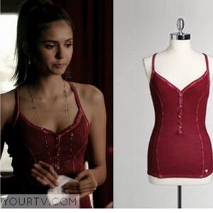 ISO Elena Gilbert Guess Red Button-Down Tank Top